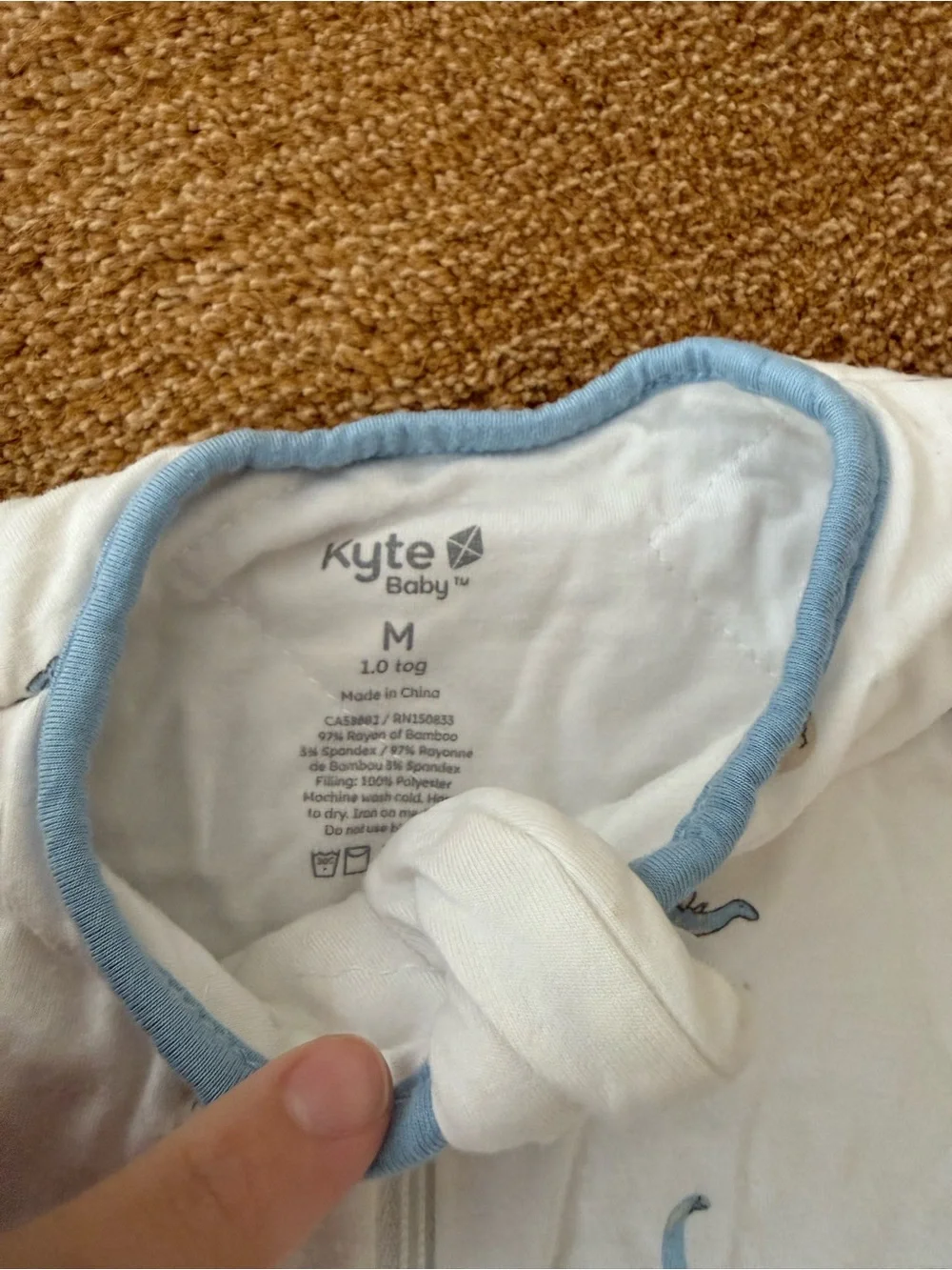 Kyte BABY White Sleep Sack with Blue Dinosaur Print